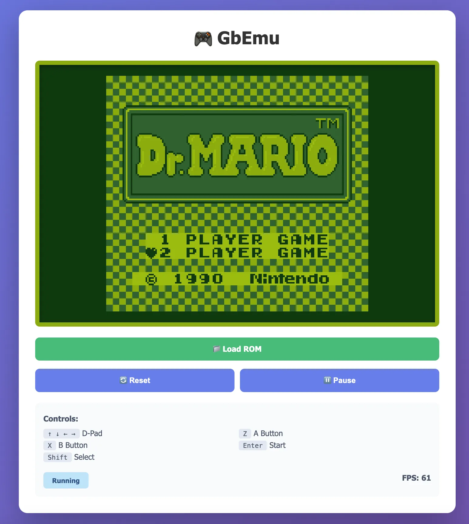 Dr. Mario running successfully in the emulator